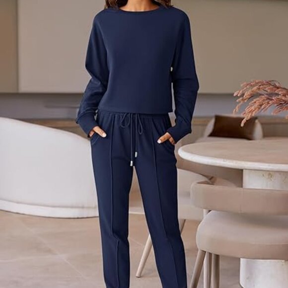 ZESICA Women's Size M Blue Long Sleeve Crop Top and Pants 2 Piece Jogger NWOT - Picture 1 of 6